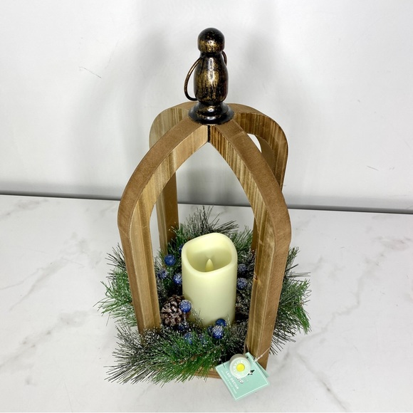 Indoor Hanging Wood Lantern LED Candle Decor - Picture 2 of 9